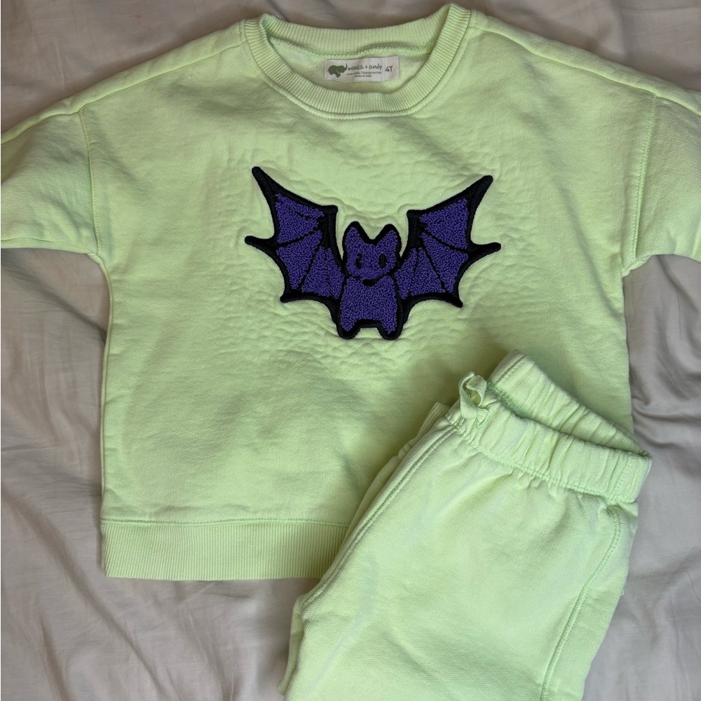 Lime Green Sweatshirt and Joggers with Bat Design